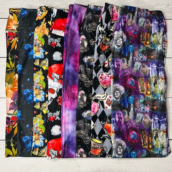 Leggings Bundle Lot 8 Pairs Fun Prints Galaxy Steampunk Holiday Characters - Picture 2 of 12